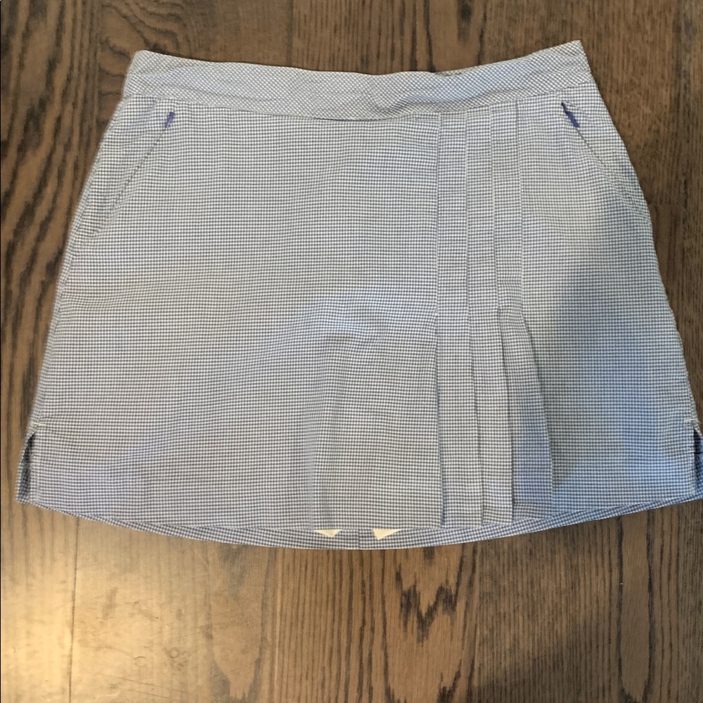 Lady Hagen blue and white checked gingham golf skirt